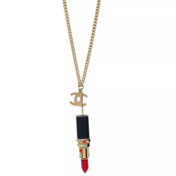 Chanel Lipstick Gold CC Pendant Necklace - Picture 1 of 4